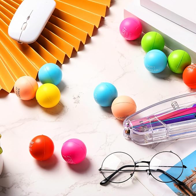 Sotiff 100 Pieces Motivational Stress Balls Colorful Foam Inspirational Relief Quotes Stress Balls Pack Employee Appreciation Gift for Relief Encouraging(One Size,Six Colors)