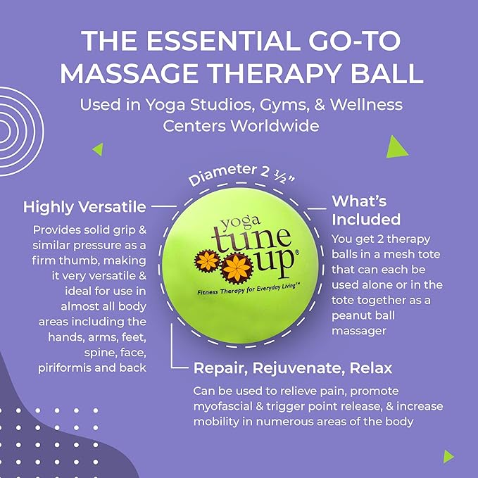 YOGA TUNE UP® Therapy Balls in Tote by Tune Up Fitness - Massage Balls for Trigger Point, Pressure Point & Myofascial Release - Use as Single or Peanut Ball for Pain Relief & Relaxation (Apple Green)