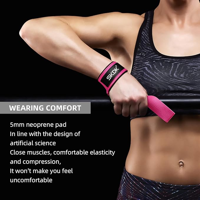 SKDK Cotton Hard Pull Wrist Lifting Straps Grips Band-Deadlift Straps with Neoprene Cushioned Wrist Padded and Anti-Skid Silicone - for Weightlifting, Bodybuilding, Xfit, Strength Training