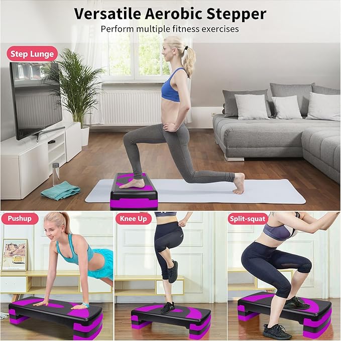 Exercise Workout Aerobic Step Platform Trainer, 31" Aerobic Stepper with 4"-6"-8" Adjustable Height Risers