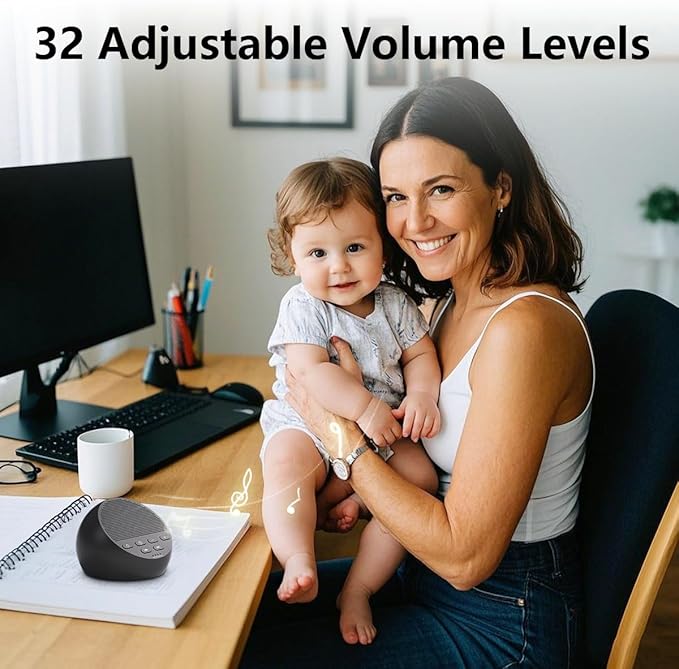Sound Machine Portable Rechargeable White Noise Machine with 30 Soothing Sounds for Baby Kids Adults 32-Level Vol 4 Timer Brown Noise Sleep Sound Machine for Travel Office Privacy Home