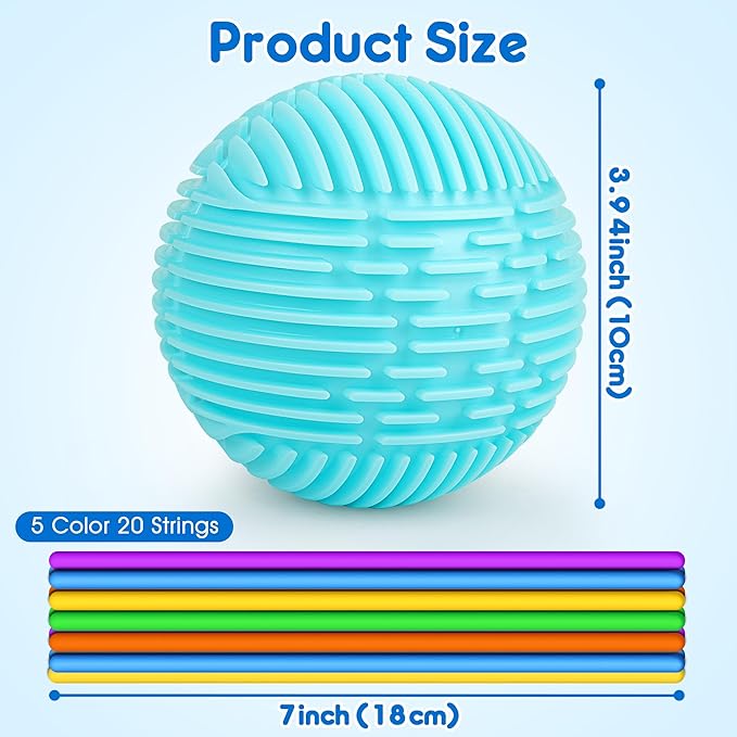 Sensory Fidget Toys for Kids Adults, Sensory Activity Ball with 20 Strings, Sensory Toys for Autism ADHD Calming Focus Stress Relief, Travel-Friendly Toys with Portable Storage Bag