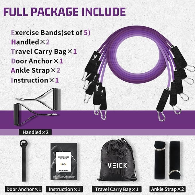 VEICK Resistance Bands, Exercise Bands, Workout Bands, Resistance Bands for Working Out with Handles for Men and Women, Exercising Bands for Fitness Weights Work Out at Home