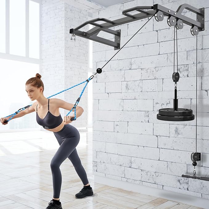 Kipika 48" Wall Mounted Multifunction Cable Pulley System Gym, 48" Wall Mounted Pull Up Bar, Cable Machine LAT Pulldown Attachments, DIY Home Gym Pulley Cable Machine Attachment System, Punching Bag Hanger