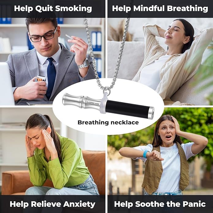 Breathe Free Necklace with Filter, Anxiety & Stress Relief Breath Tool for Meditation, Mindfulness and Relaxation,Natural Stone Breathing Necklace, Portable Wellness Gift for Adults