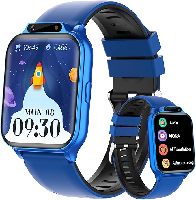 1.85" Kids Watch, AI(Translation/Q&A/Watch Face/Image Recognition)Smartwatches with Heart Rate,Sleep Monitor,Video Music Pedometer,NO APP/Phone, Gifts for 3-12 Years old Boys Girls(Built-in AI, Blue)