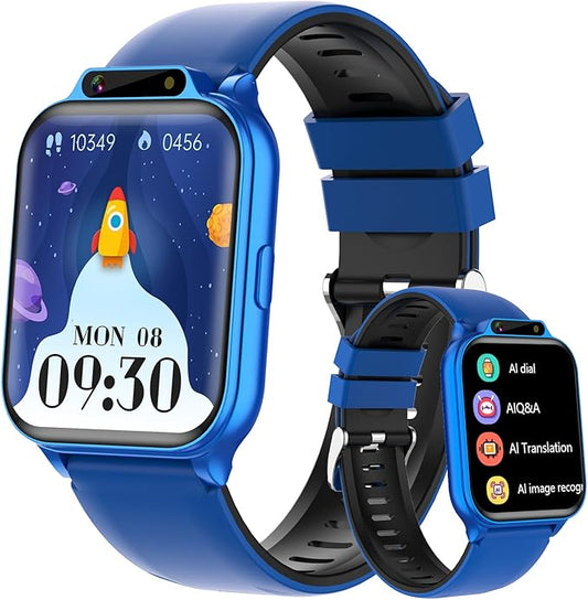 1.85" Kids Watch, AI(Translation/Q&A/Watch Face/Image Recognition)Smartwatches with Heart Rate,Sleep Monitor,Video Music Pedometer,NO APP/Phone, Gifts for 3-12 Years old Boys Girls(Built-in AI, Blue)