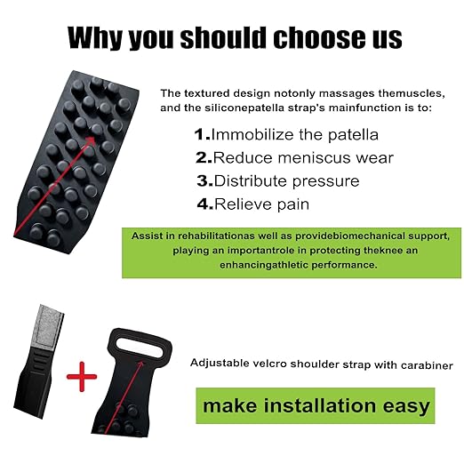 Patellar Tendon Support Strap 2pcs: Adjustable Silicone Knee Brace for Pain Relief, Tendonitis & Basketball Running Support (Women) (Dark)