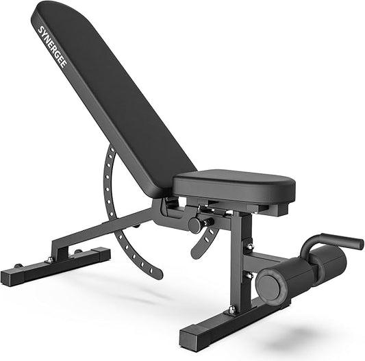 Synergee Adjustable Incline Decline Workout Bench. Weight Bench for Dumbbell & Barbell Press Exercises & Workouts. Great for Commercial, Garage and Home Gym.