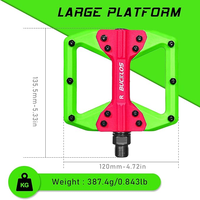 BUCKLOS MTB Flat Pedals Mountain Bike Pedals, 3 Bearings CNC Adult Road Bike Pedals, Bicycle Platform Aluminum Alloy Non-Slip Pedal for Gravel Bike/BMX 9/16"(Black)