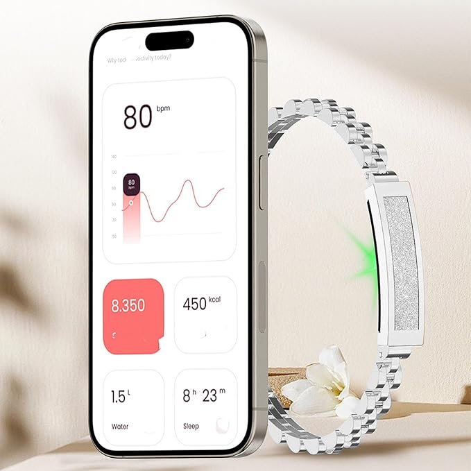 Smart Health Wristband, Zinc Alloy Bluetooth IP68 Health Fitness Tracker Screenless Smart Bracelet Step Counter for Sleep Sports Tracking