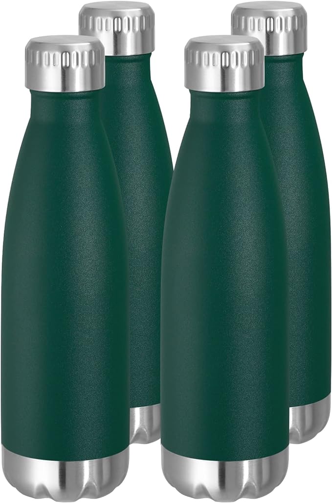 VEGOND 17oz Stainless Steel Water Bottles Bulk, Reusable Metal Sports Water Bottle Keeps Drink Hot and Cold, BPA Free Double Wall Vacuum Cola Shape Insulated Water Bottles for Camping Gym, 4 Pack