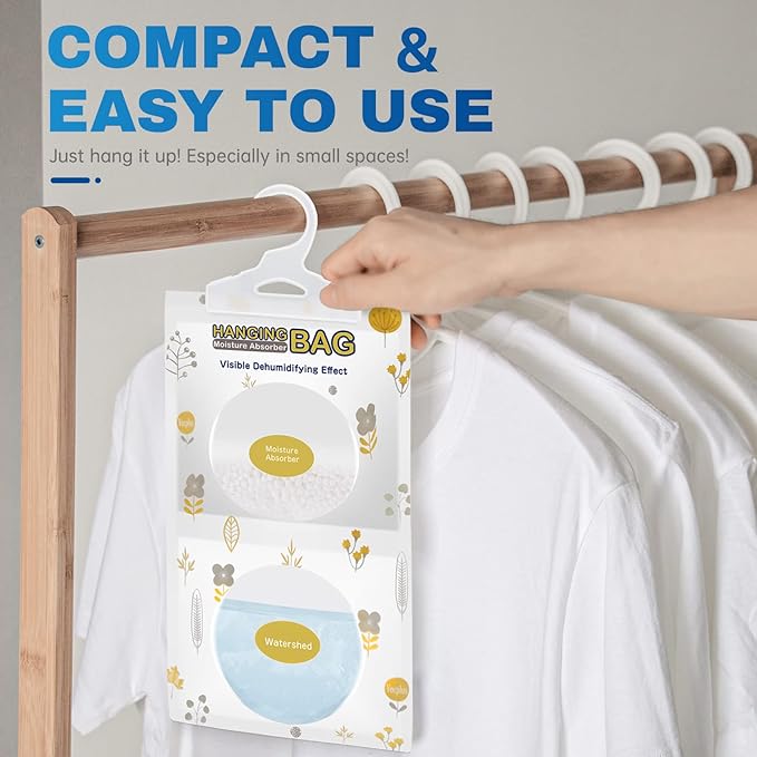 Vacplus Moisture Absorbers, Hanging Closet Dehumidifier Bags, Humidity Packs, Desiccant, Closet Dehumidifiers with Fragrance Free, 10 Pack, 9.8 OZ