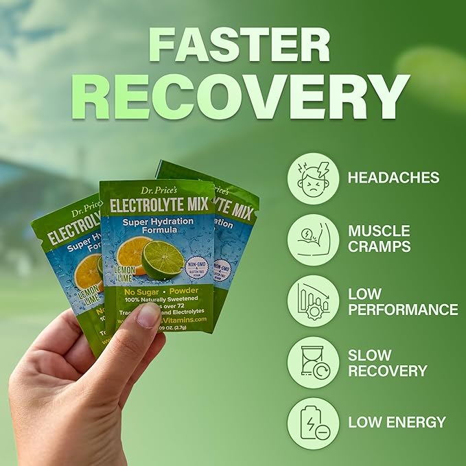 Dr. Price’s Electrolyte Mix | Sugar-Free Hydration Powder with 72+ Trace Minerals | No Sugar, Fast-Dissolving Electrolytes Powder Packets | Lemon-Lime (30 Packs)