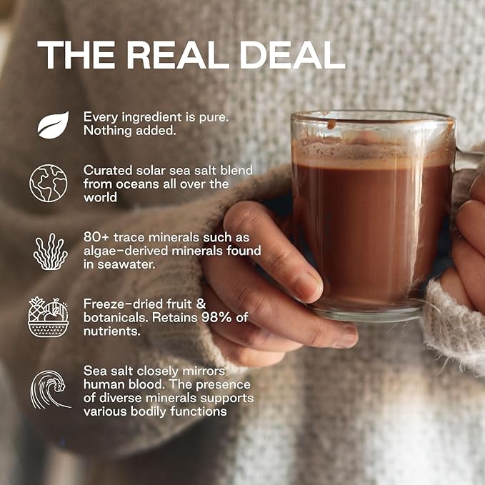 Purest Electrolyte Chocolate Cordyceps Powder Packets – Whole Food Hydration - Fermented Cacao and Solar Sea Salts for Ultimate Electrolyte Balance