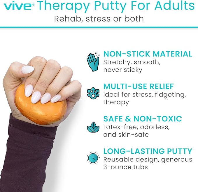Vive Therapy Putty For Adults, For Hand Therapy (2 Pack) - Occupational Sensory Stress Relief Tools - for Physical Exercise, Finger Pain, Grip Strength, Rehab, Arthritis, Forearms, Fidgeting, Motor Skills