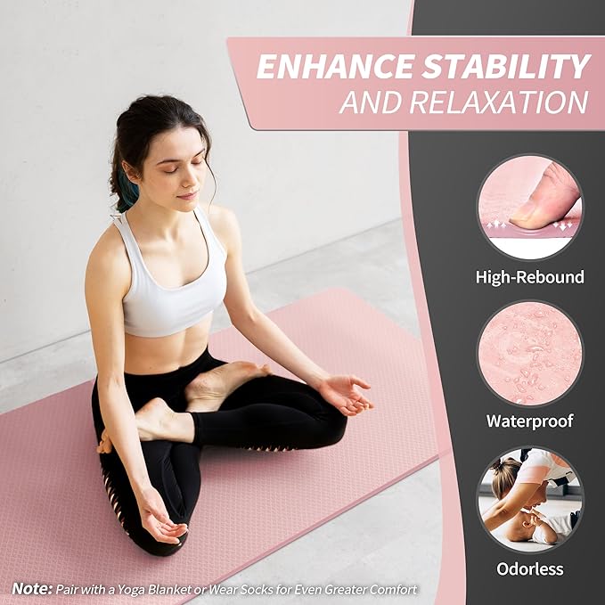 CAMBIVO Yoga Mat for Women Men Kids, 1/3 & 1/4 & 2/5 Inch Extra Thick Yoga Mat Non Slip, 72" x 24" TPE Yoga Mats, Workout Mat with Carrying Strap for Yoga, Pilates and Floor Exercises