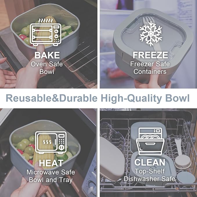 All-in-One Bento Box Container - Large 61-oz Adult Lunch box with Bag, 4-Compartment Bento-Style Tray, 3-oz Sauce Container, and Reusable Fork - Dishwasher, Microwave (green)