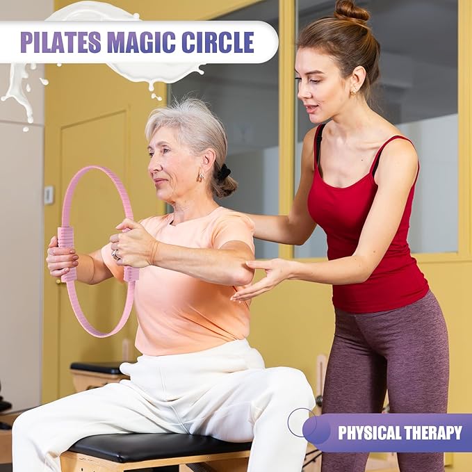 Pilates Ring, 13.5"/12" Silicone Magic Circle with Training Poster & Portable Bag, Pilates Ring Circle for Inner Thigh Workout, Yoga, Lose Weight & Physical Therapy for Women