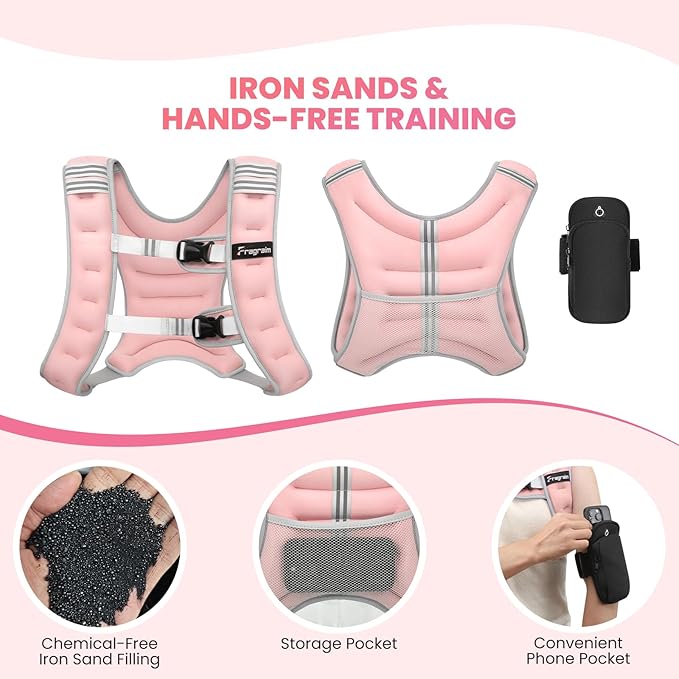 Fragraim Weighted Vest for Women Men - 8lb/10lb/12lb/16lb/22lb/25lb/30lb Weight Vest with Reflective Stripe, Detachable Phone Pouch, Ideal for Walking, Strength Training, Running, Workout, Cardio