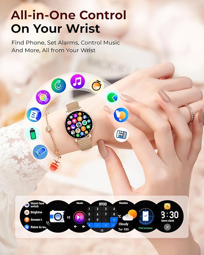 Smart Watches for Women, 1.27″ AMOLED Fitness Tracker with Heart Rate SpO2 Sleep Monitor, 3 Bands, 120+ Sport Modes, Call & Notifications, Smartwatch for Android & iPhone Compatible, 40 mm Rose Gold