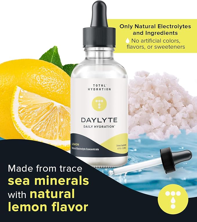 Daylyte Electrolyte Drops, Lemon, Sugar Free Daily Hydration Supplement with Magnesium, Calcium, & Zinc (29 Servings)