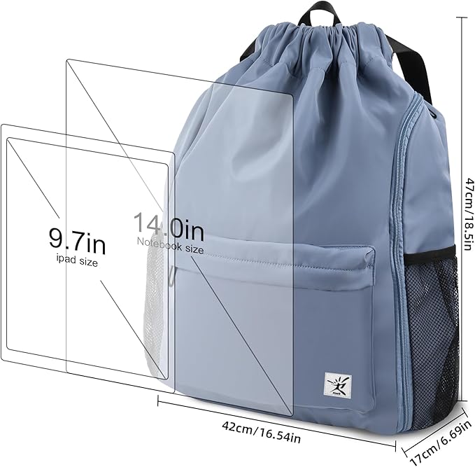 Drawstring Backpack with Mesh Pockets String Gym Bag Sackpack Sandproof Water Resistant Beach Backpack for Men Women