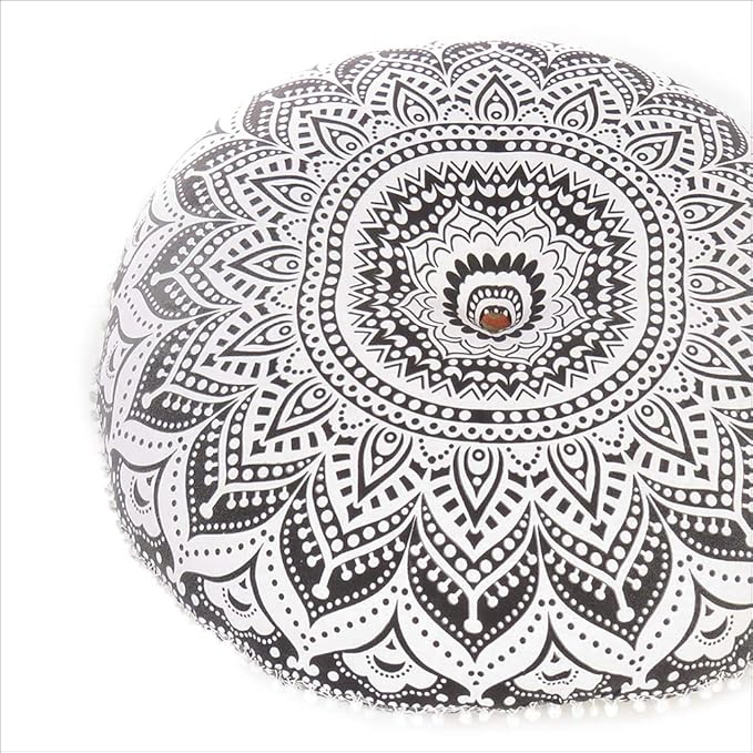 Eyes of India - Mandala Floor Pillow Cover Meditation Cushion Seating Throw Hippie Round Colorful Decorative Bohemian Indian Pouf Ottoman Handmade Cover ONLY (Ombre Black, 32" x 32")