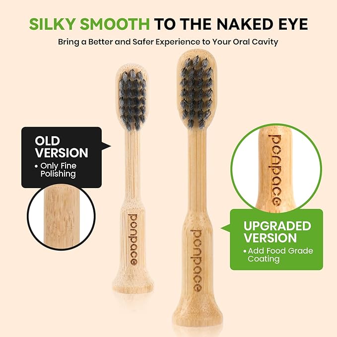 Bamboo Toothbrush Heads Compatible with Gleem, Soft Charcoal Infused Bristles, Whitening & Deep Cleaning