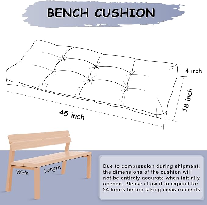Bench Cushion 45 Inch - Polyester Brushed, High-Density Foam, Non-Slip Bottom, Soft Durable Indoor Tufted Long Seat Cushion for Window Garden Furniture (Dark Gray, 45x18x4 Inch)