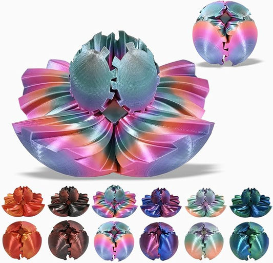 Gear Ball, 3D Printed Gear Ball, Gear Sphere Fidget Toy Stress Relief Toy for ADHD, Anxiety Relaxing Toy for Adults at Work/Study/Travel (RainbowColor, TwistedLine)