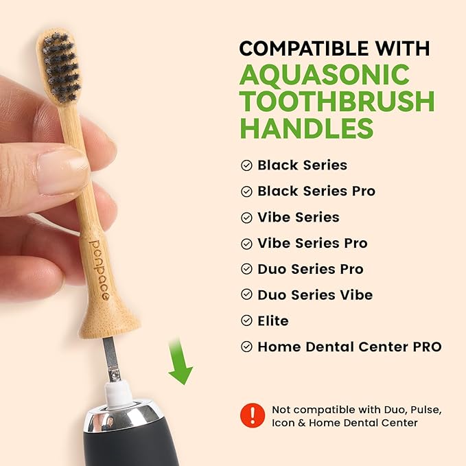 Bamboo Toothbrush Heads Compatible with AquaSonic, Soft Charcoal Infused Bristles, Whitening & Deep Cleaning