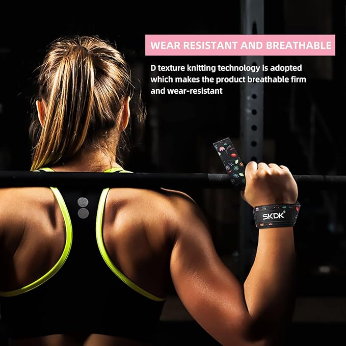SKDK Cotton Hard Pull Wrist Lifting Straps Grips Band-Deadlift Straps with Neoprene Cushioned Wrist Padded and Anti-Skid Silicone - for Weightlifting, Bodybuilding, Xfit, Strength Training