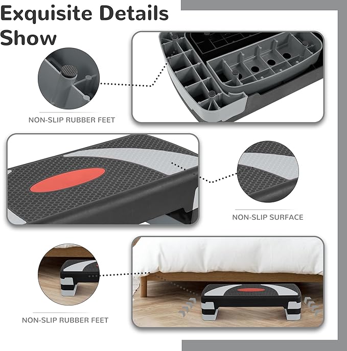 Step Aerobic Platform, 31" Exercise Step with 3 levels Adjustable Height, 4 Stackable Risers, Fitness Training Workout Stepper for Home Gym, Cardio Strength, Black & Pink