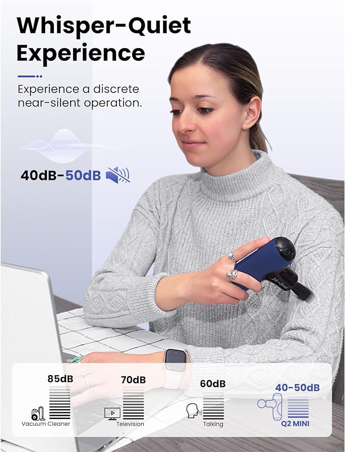 BOB AND BRAD Q2 Mini Massage Gun, Pocket-Sized Deep Tissue Massager, Portable Percussion Muscle Massager, Ultra Small & Quiet Muscle Massage Gun with Carry Case - Blue