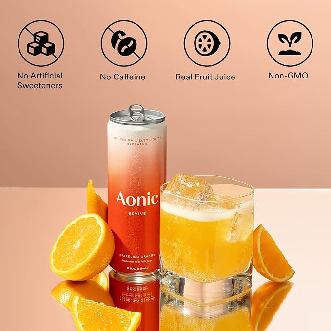 Aonic Revive Sparkling Orange – Hydration Drink with Magnesium & Potassium Electrolytes, Delicious Taste, Real Fruit Juice, 12oz (12 Pack)