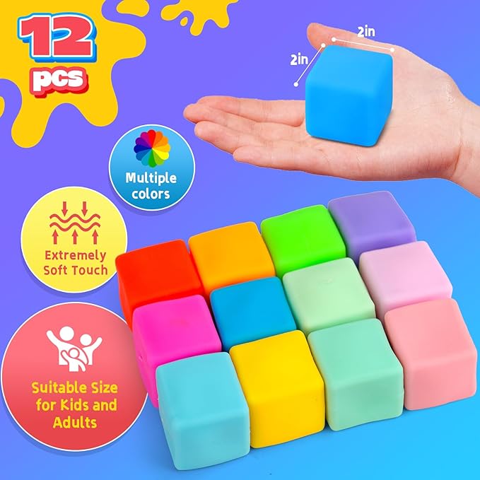 YAKHAN 12PCS Color-Changing Stress Cube - Soft, Squeezeable Stress Relief Balls for Relaxation, Ages, Ideal for Parties, Home, Classroom, and Office Use, Slow-Rebound Design, Portable