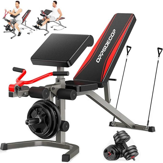 Professional Weight Bench with Leg Extension & Leg Curl & Preacher Curl, Heavy-Duty Adjustable Weight Bench Press Set Incline Decline Flat Workout Bench Full Body Strength Training for Home Gym