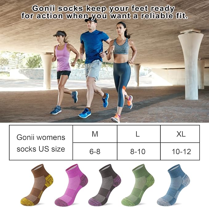 Gonii Ankle Socks Womens Athletic Thick Cushioned Running Hiking Low Cut 5-Pairs