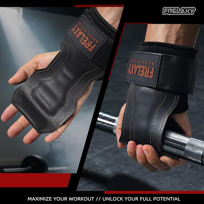 Frelaxy Lifting Wrist Straps, Rubber Weight Lifting Grips with Non-Slip Palm & Wrist Wraps Support for Deadlifts, Pull Ups, Rows, Heavy Powerlifting, Lat Pulldowns