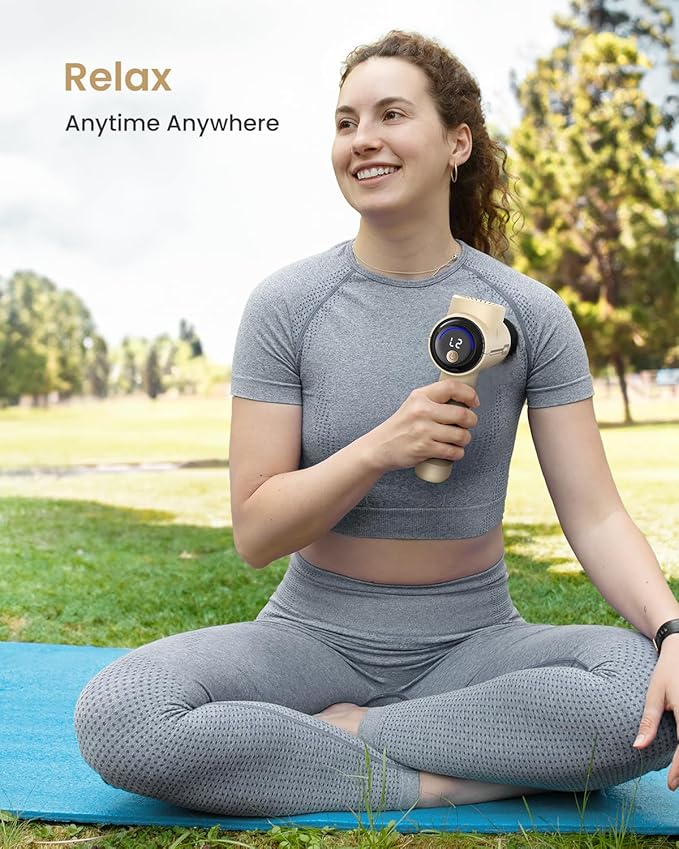 RENPHO Massage Gun Deep Tissue, Portable Percussion Massager for Back and Neck, Gifts for Men and Women, Handheld Device with Carry Case, Active Tan