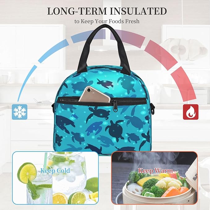 Turtle Reusable Insulated Lunch Box Waterproof Lunch Bag with Detachable and Adjustable Shoulder Strap for Office Picnic or Travel