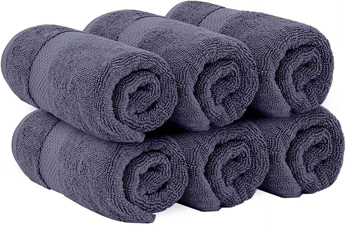 White Classic Luxury Hand Towels | Cotton Hotel spa Bathroom Towel | 16x30 | 6 Pack | Navy Blue