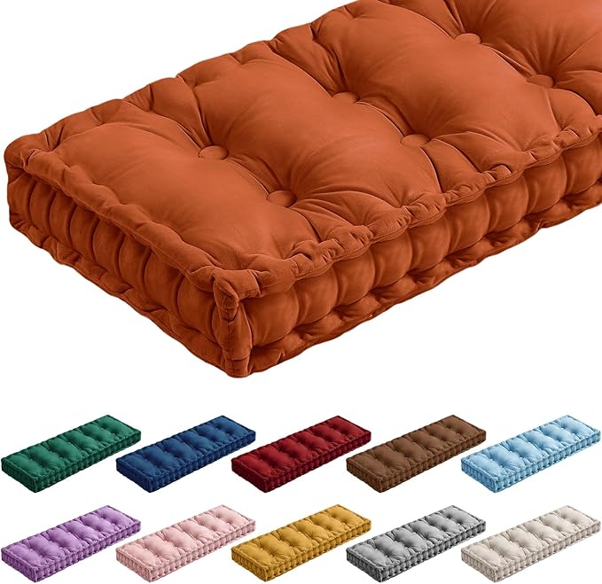 Bench Cushions for Indoor Furniture 42x16 in Velvet Kitchen Dining Piano Window Seat Cushion, Tufted Patio Porch Swing Thicken Bench Pad Memory Foam(Cinnamon)