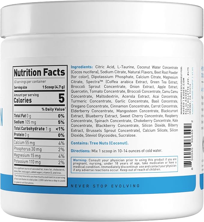 Kaged Hydration Electrolytes Powder | Fruit Punch | Hydra-Charge Sports Drink Mix | Pre, Post, Intra Workout | Low Carb, Vegan, Gluten Free | Supplements for Men & Women | 60 Servings