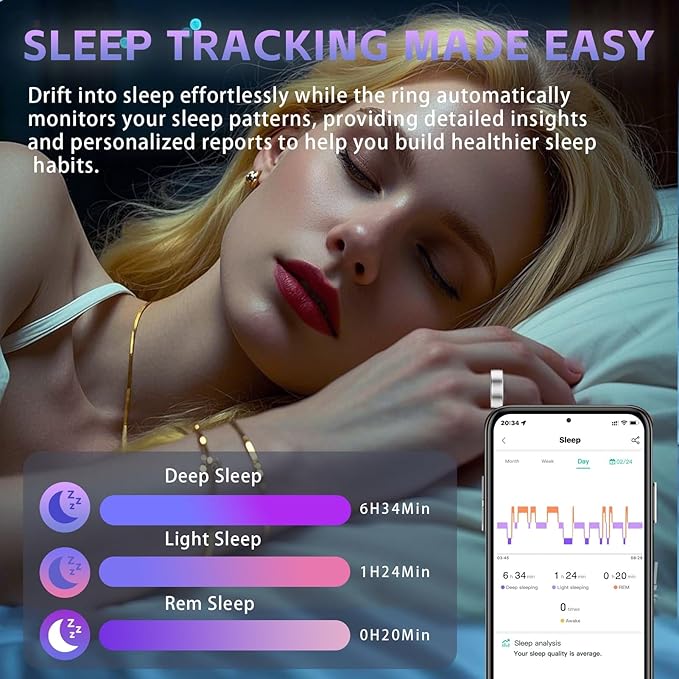 Smart Ring for Women – Fitness Tracker Ring with Heart Rate, SpO2, Blood Pressure, Sleep Monitoring, Step & Calorie Counter, No Subscription Fee, iOS & Android Compatible (Silver, 12)