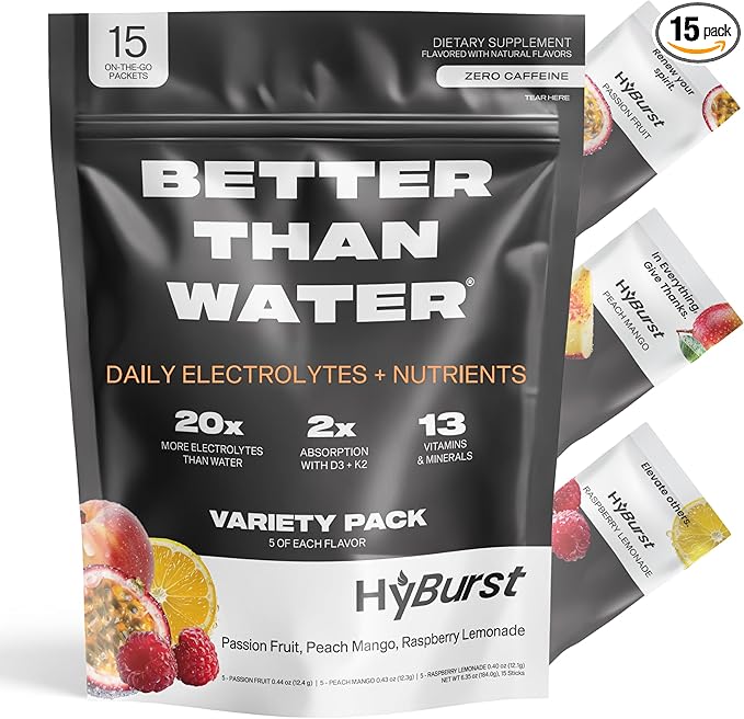 Electrolyte & Vitamin Supplement Powder, Drink Mix with B12, L-Theanine, D3, K2, Zinc, Magnesium, Potassium, Supports Calm Focus & Energy, Variety Pack 1, 15 Pack