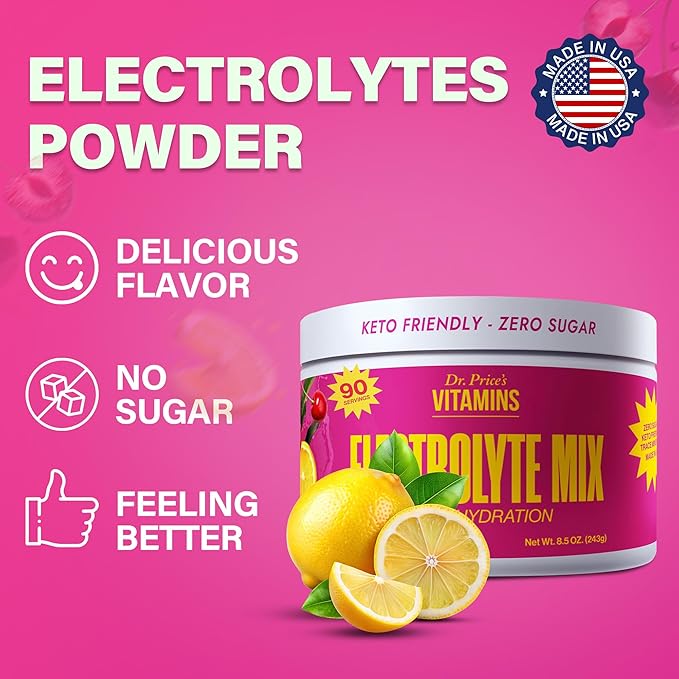 Dr. Price’s Electrolyte Mix | Sugar-Free Hydration Powder with 72+ Trace Minerals | No Sugar, Fast-Dissolving Electrolytes Powder Packets | Cherry Lemonade, 90 Servings