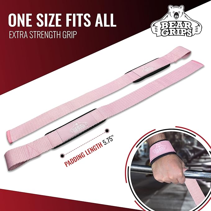 Bear Grips Lifting Straps - Gym & Weightlifting Straps for Men & Women, Deadlift Support, 2 Pairs