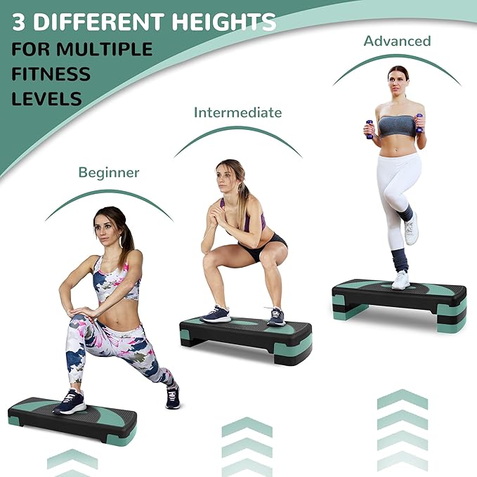 Step Aerobic Platform, 31" Exercise Step with 3 levels Adjustable Height, 4 Stackable Risers, Fitness Training Workout Stepper for Home Gym, Cardio Strength, Black & Pink